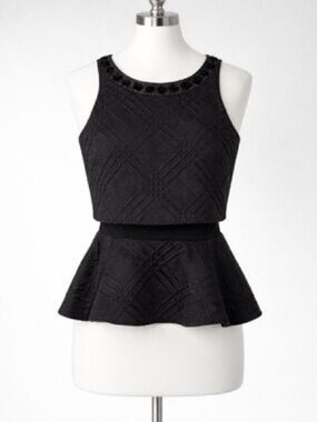 Express Black Peplum Top Ruffle Textured Tiered Layered beaded, size XS